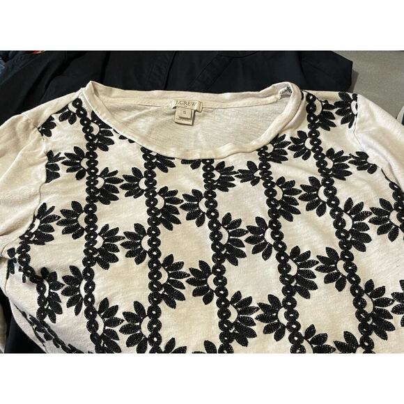 J. Crew Womens Embroidered Floral Peasant Top Cream 3/4 Sleeves Crewneck Small - Picture 2 of 10